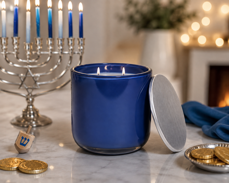 White Sands Hanukkah Candle | Cobalt Blue Glass | 12 oz