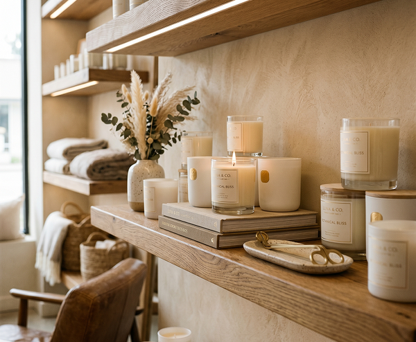 Candle display on shelves