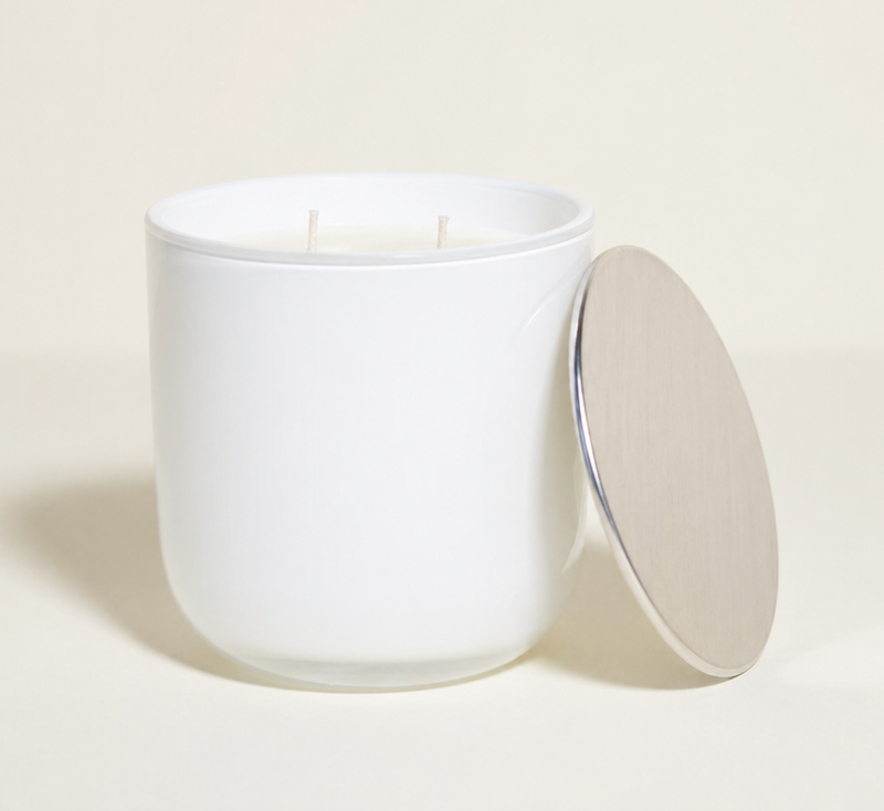 Silver Candle — White Sands | Modern Glass Candle with Silver Lid