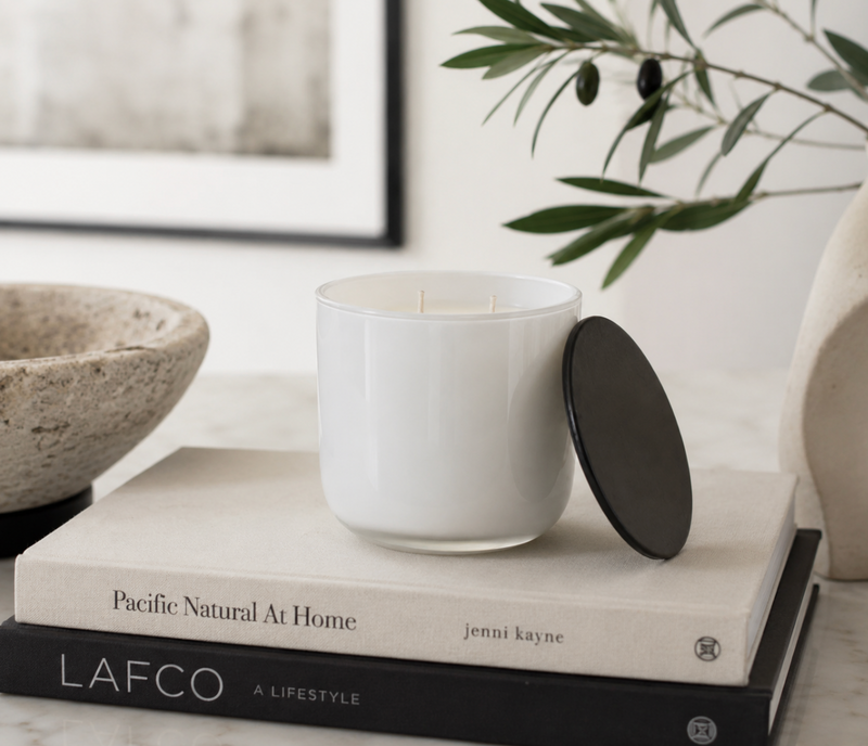 Black Candle- Stillwater|Modern Glass Candle with Black Lid