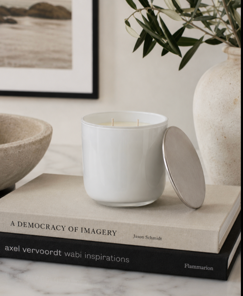 Soft Grace | Modern Glass Candle with Silver Lid