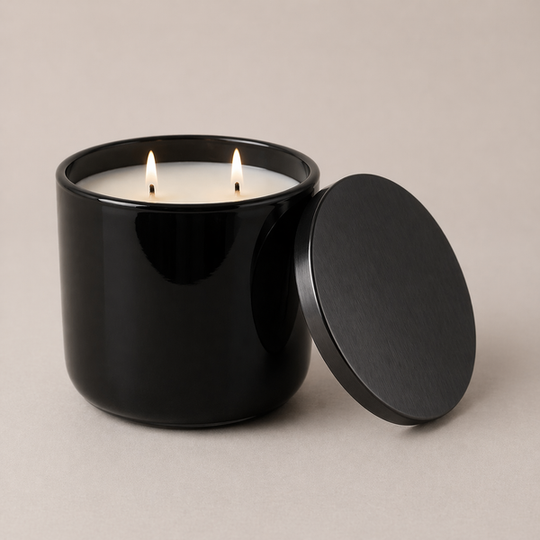 Back Onyx  Candle with brushed black lid