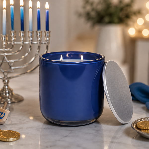 White Sands Hanukkah Candle | Cobalt Blue Glass | 12 oz