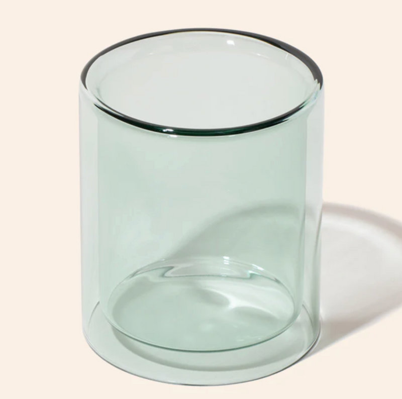 Double-walled clear glass candle with smooth olive oil wax in a floating-style vessel – luxury inspired candle by Artsy Chicks Co.