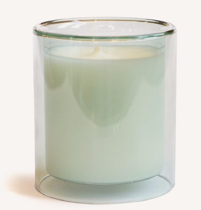 Double-walled clear glass candle with smooth olive oil wax in a floating-style vessel – luxury inspired candle by Artsy Chicks Co.