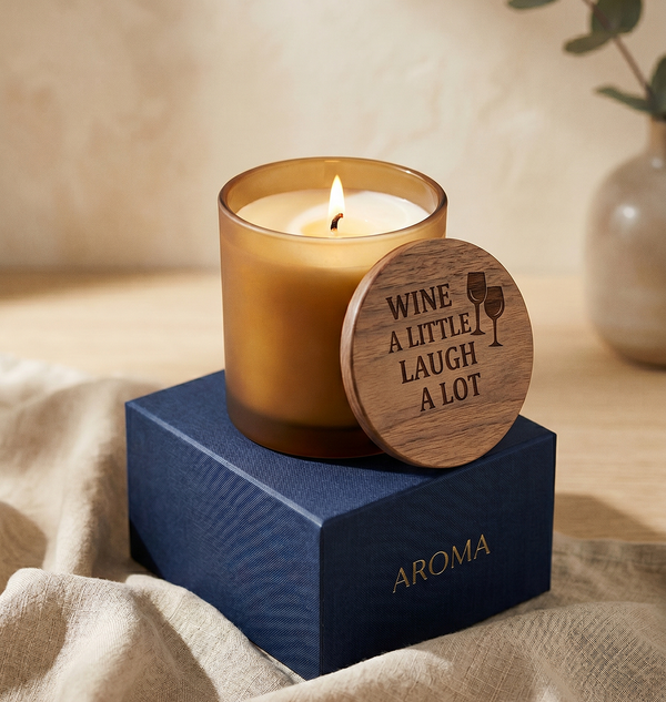 Candle with wooden lid on gift box
