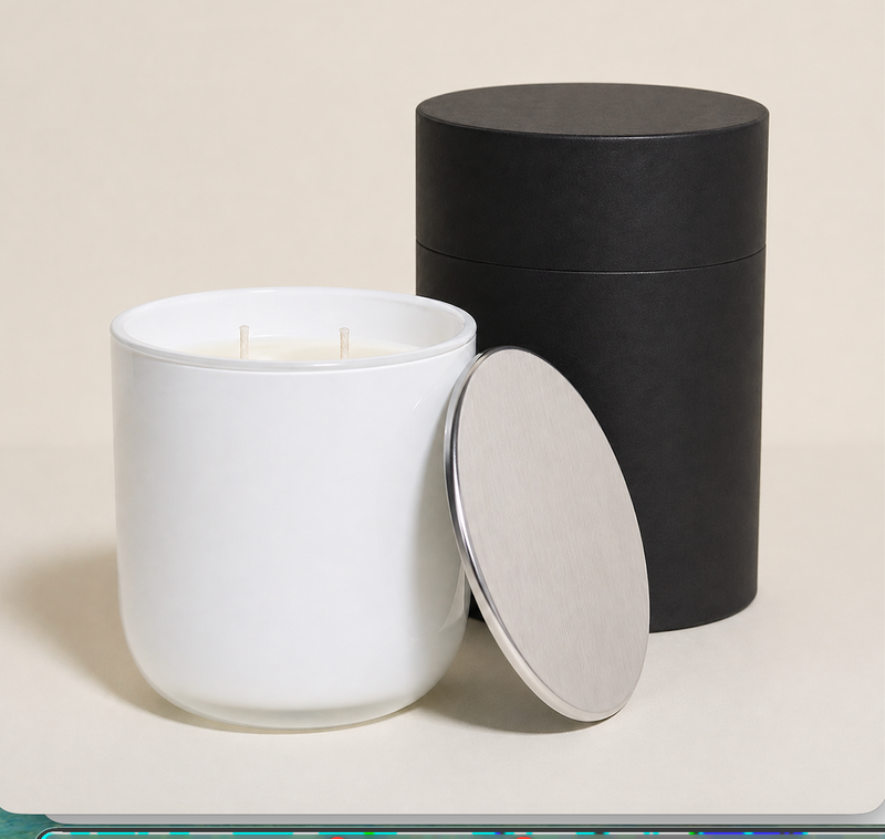 Silver Candle — White Sands | Modern Glass Candle with Silver Lid