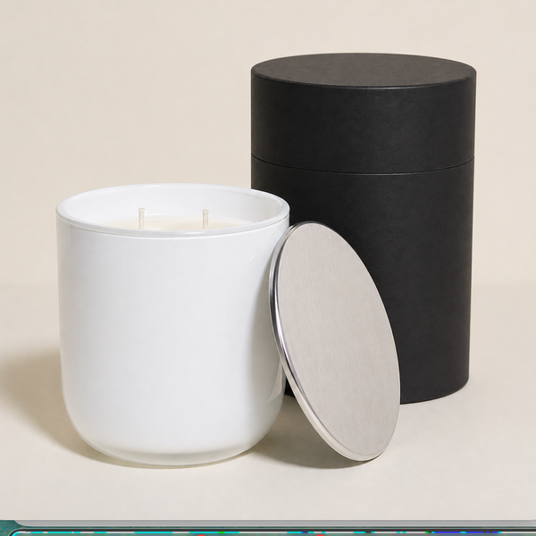 Silver Candle — White Sands | Modern Glass Candle with Silver Lid