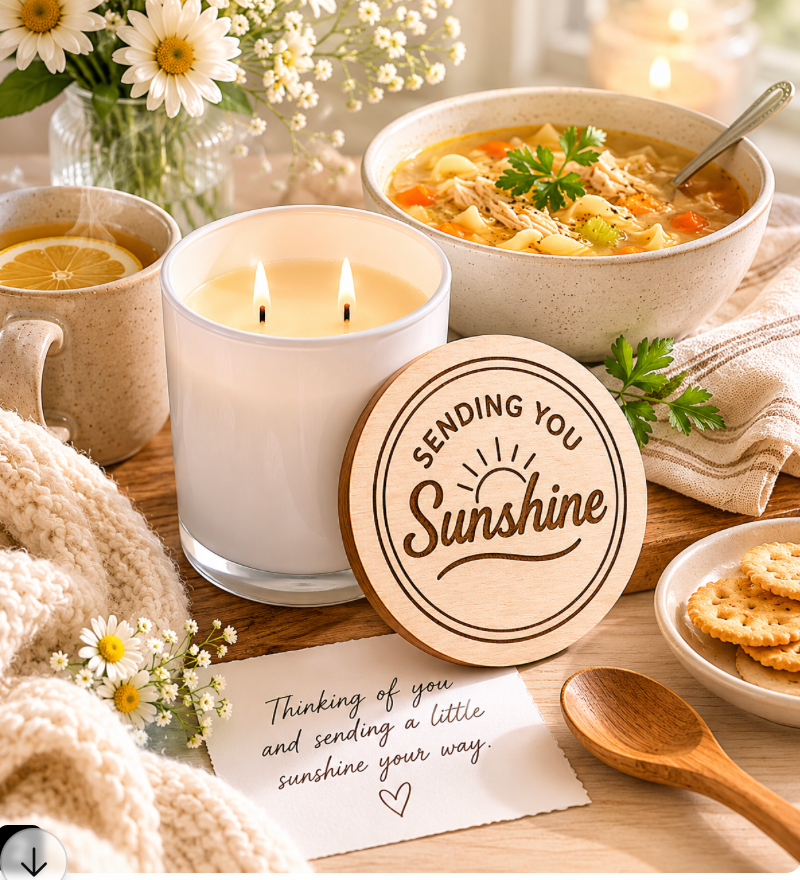 Get Well Candle Gift – Sending You Sunshine” Engraved Lid