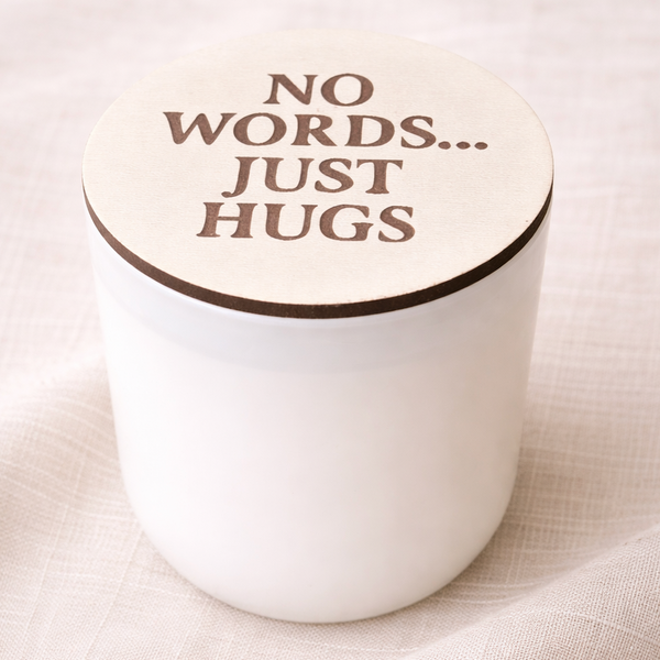 Sympathy Candle Gift – “No Words, Just Hugs” Engraved Lid