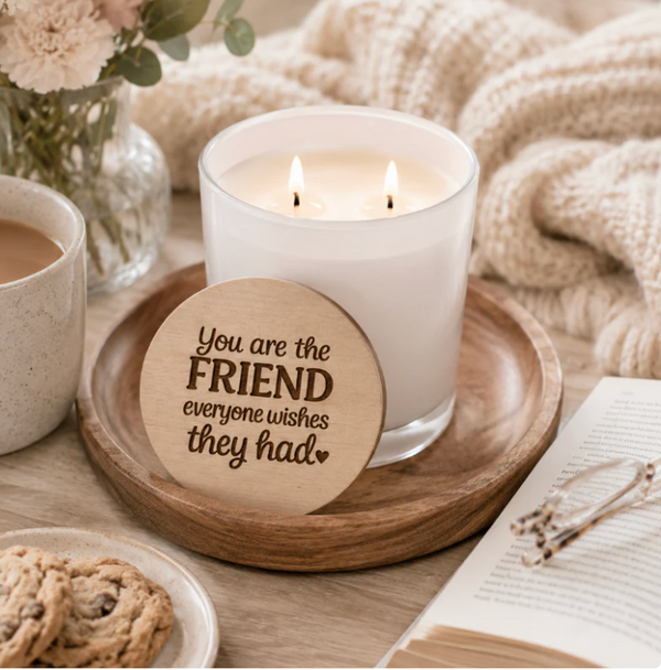 Candle with wooden lid on gift box